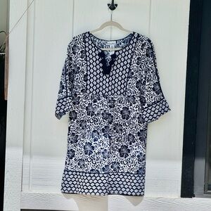 Tommy Bahama Navy and White Patterned Tunic